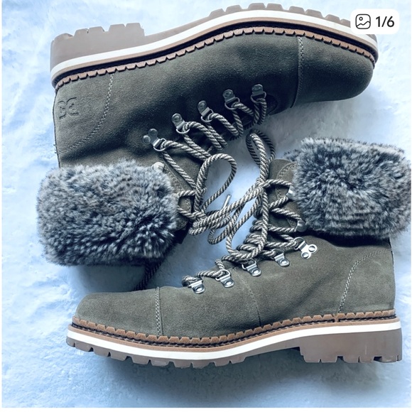 Sam Edelman Bowen Green Combat Fur Lined Lace Up Ankle Boots NWOB SZ 10 - Picture 1 of 7
